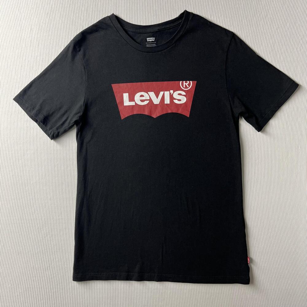 Levi's Shirt Mens S Black Batwing Logo Graphic Tee Tagless Casual Top Crewneck